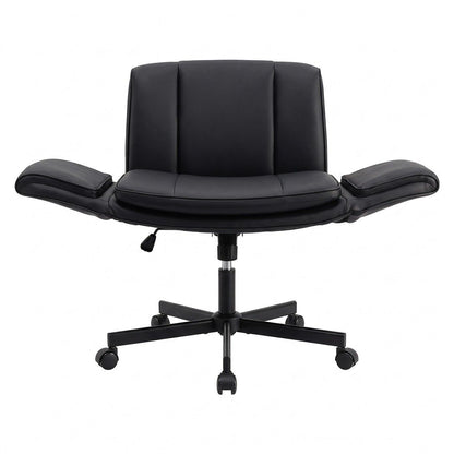 Artiss Cross Legged Office Chair PU Leather Swivel Vanity Chair Wide Seat Adjustable Arms Black