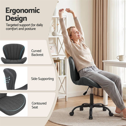 Artiss Ergonomic Office Chair Armless Height Adjustable Computer Desk Chair Fabric Dark Grey