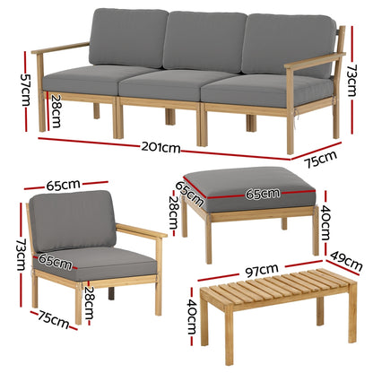 Gardeon 5-Seater Outdoor Sofa Set Wooden Lounge Setting 6PCS