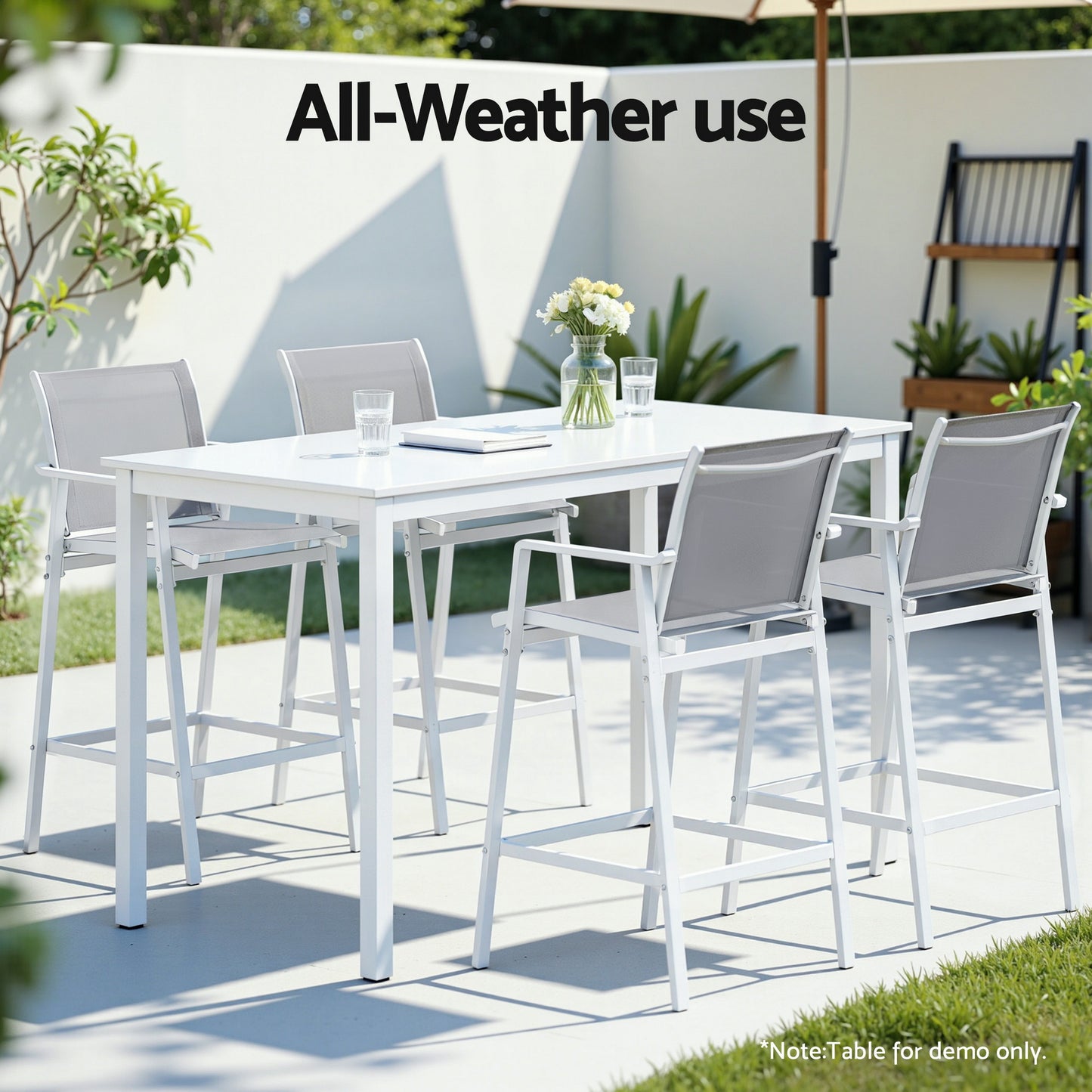 Gardeon 2PC Outdoor Bar Stools Dining Chairs Patio Furniture Garden Steel Textilene White