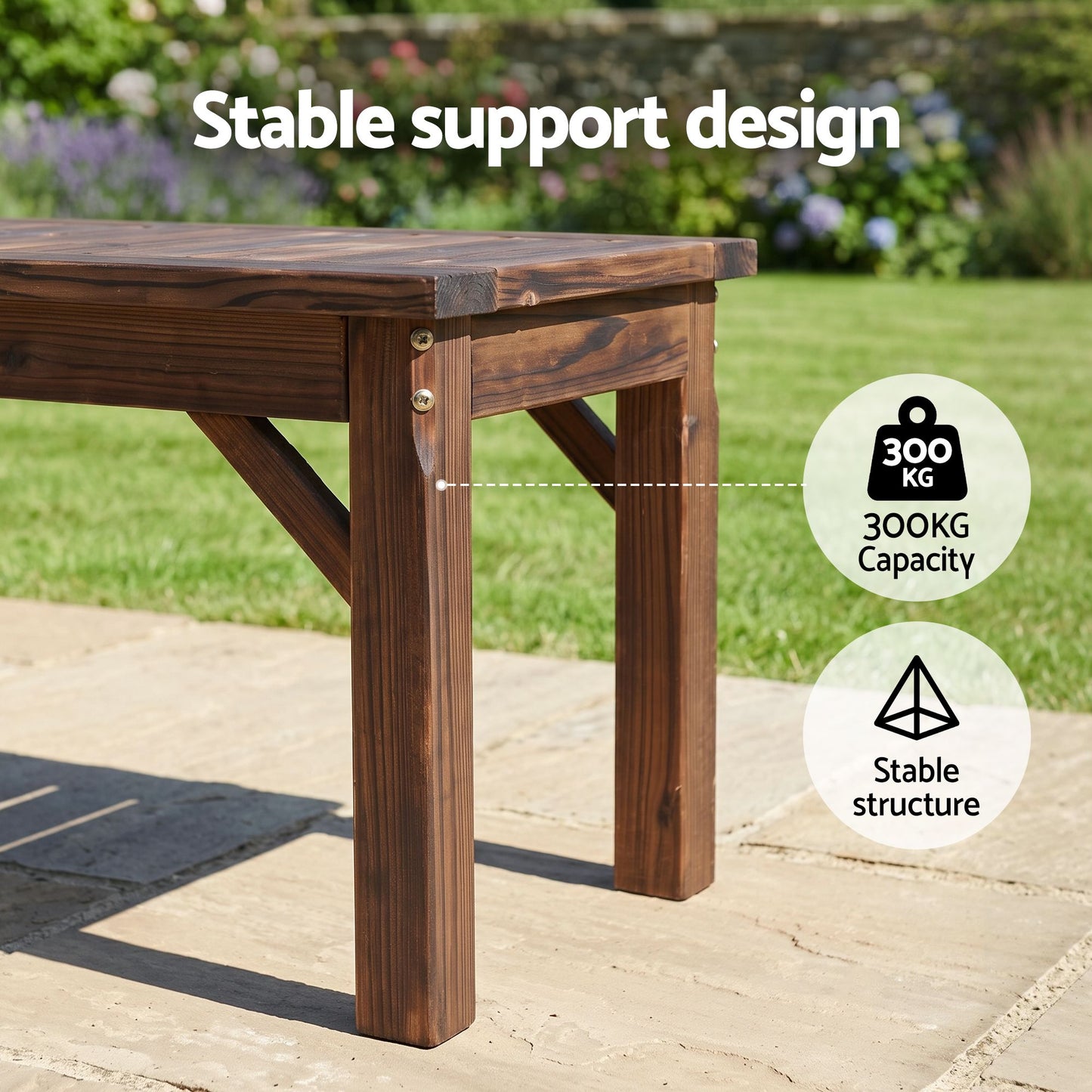 Gardeon Garden Benches Garden Seating Backless Timber Seat 150cm Brown