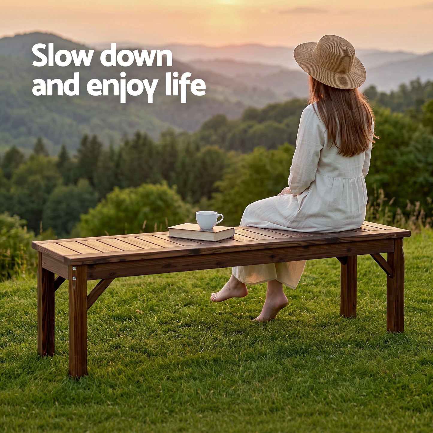 Gardeon Garden Benches Garden Seating Backless Timber Seat 150cm Brown