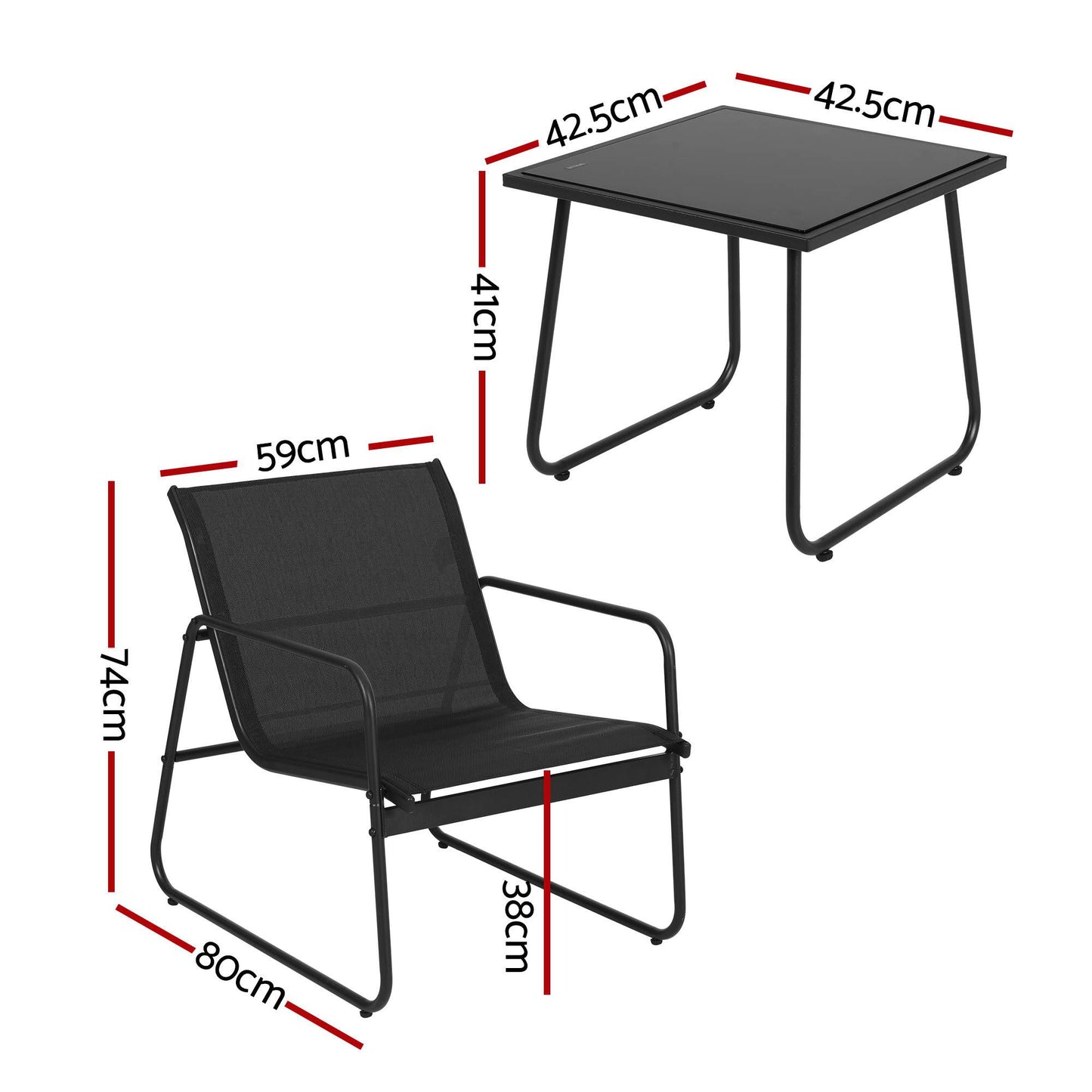 Gardeon Outdoor Bistro Set 3 Piece Patio Furniture Textilene Chairs Glass Table