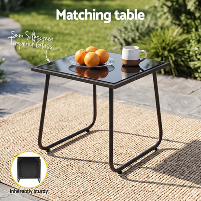 Gardeon Outdoor Bistro Set 3 Piece Patio Furniture Textilene Chairs Glass Table