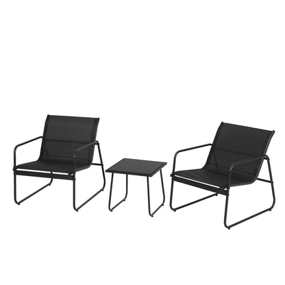 Gardeon Outdoor Bistro Set 3 Piece Patio Furniture Textilene Chairs Glass Table