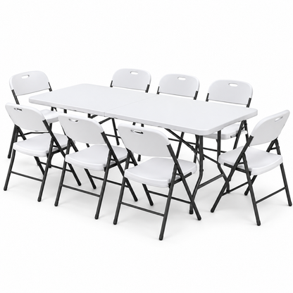 Gardeon 9PCS Outdoor Dining Set 180CM Folding Table and Chairs Patio Furniture White