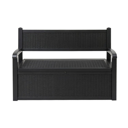 Gardeon Outdoor Storage Box Bench 254L Resin Armset Backrest Lockable Black