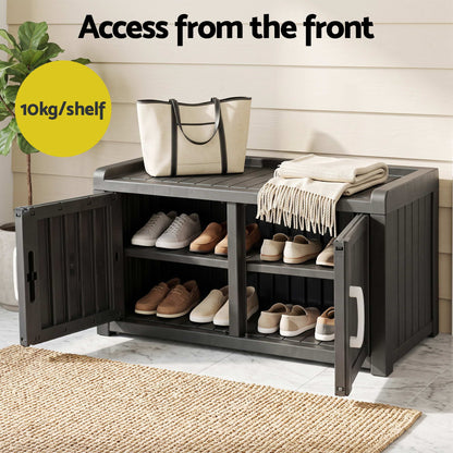 Outdoor Storage Box Bench Shoe Cabinet with Shelf Resin 81cm Black