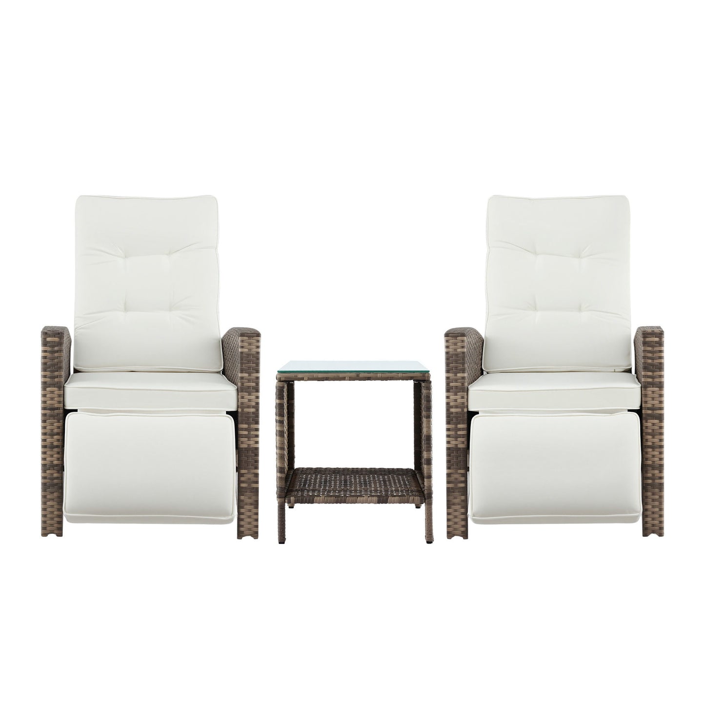 Gardeon 3PC Outdoor Bistro Set Recliner Chairs Table Sun lounge Patio Furniture Wicker Adjustable