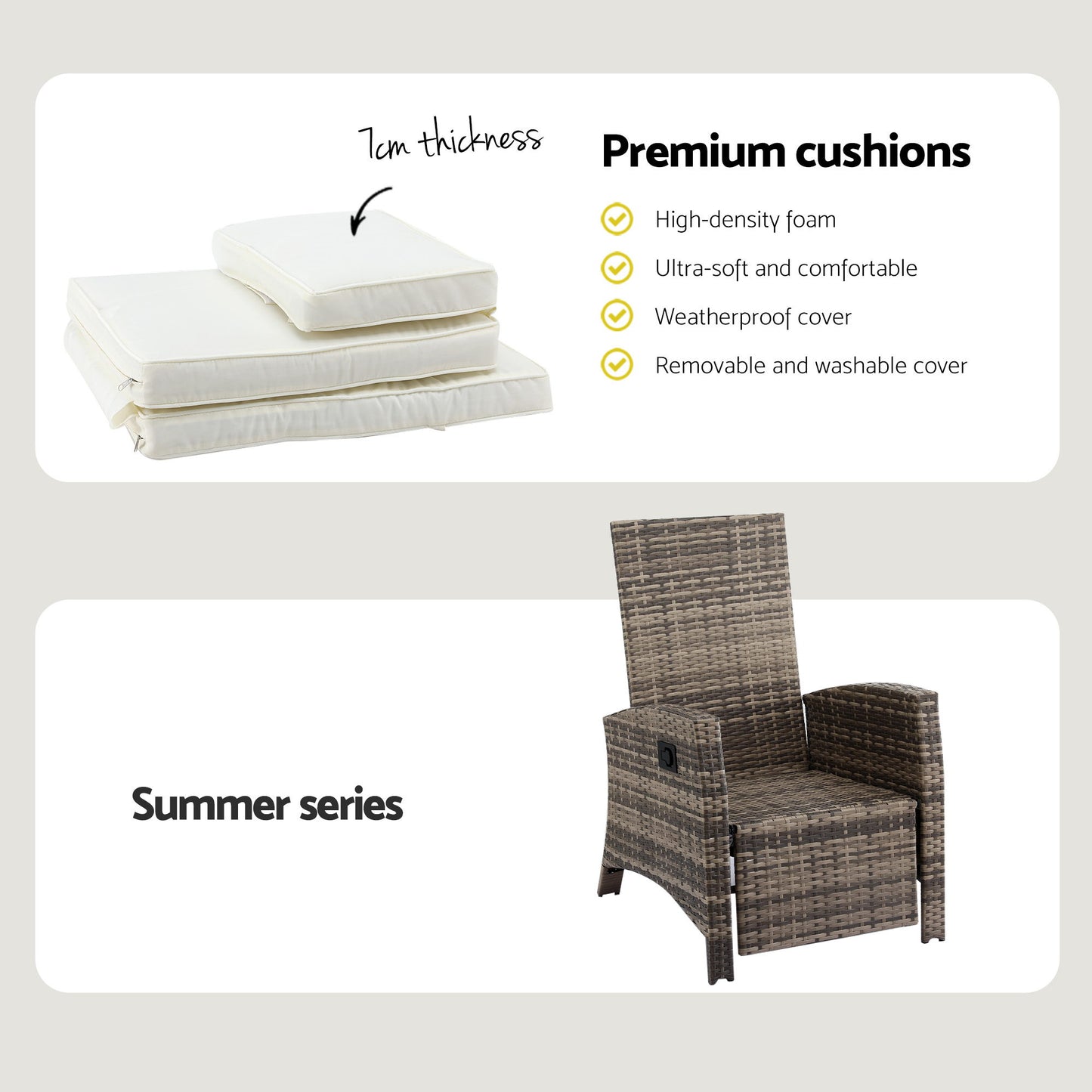 Gardeon 3PC Outdoor Bistro Set Recliner Chairs Table Sun lounge Patio Furniture Wicker Adjustable