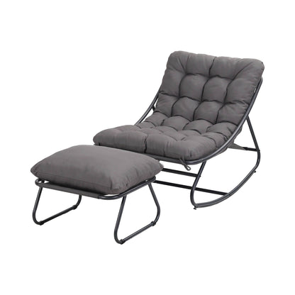 Gardeon Rocking Chair with Footrest Mesh Seat Cushion Outdoor Chairs Grey