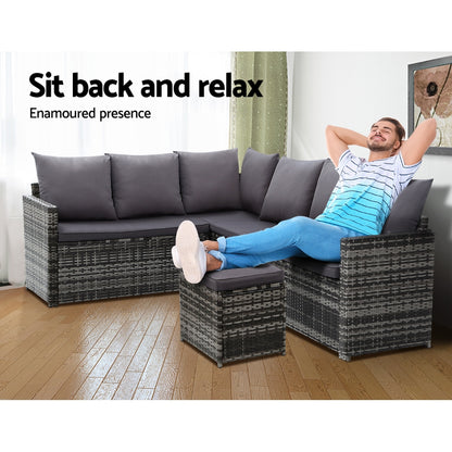 Gardeon Outdoor Dining Set Sofa Lounge Setting Chairs Table Ottoman Grey Cover