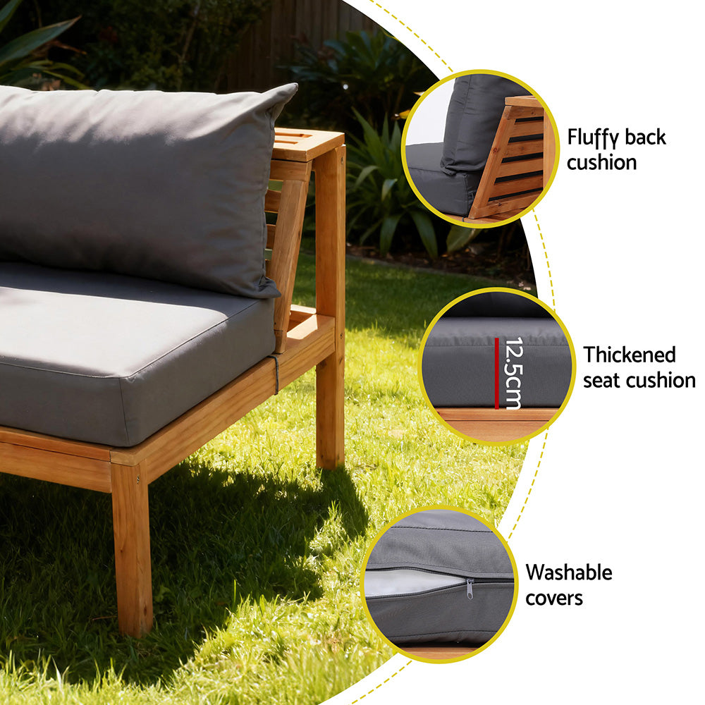 Gardeon 4 Pieces Outdoor Sofa Set 5-Seater Wooden Bench with Built-in Side Table