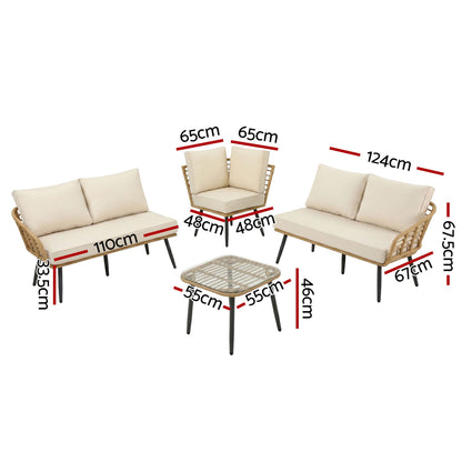 Gardeon 4-Piece Modular Outdoor Sofa Set with Cushions 5 Seater Rattan Furniture