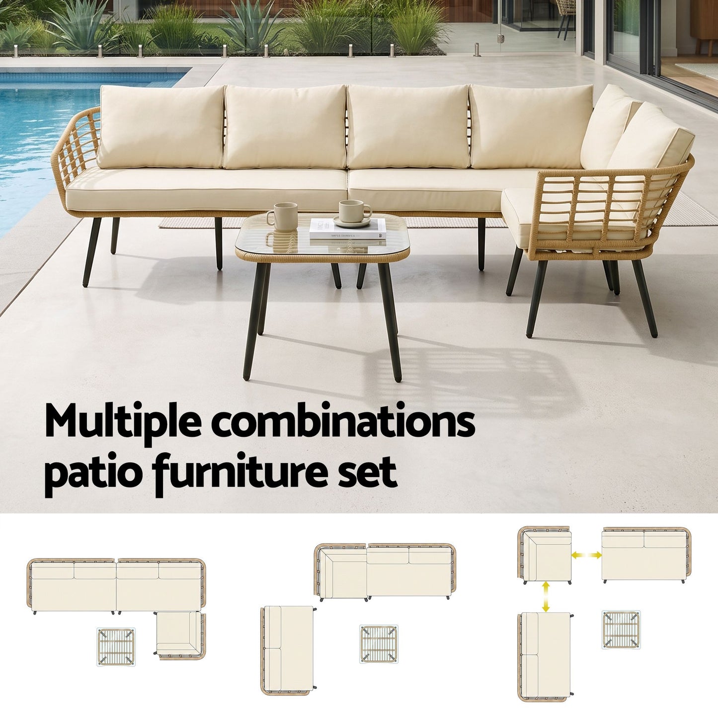 Gardeon 4-Piece Modular Outdoor Sofa Set with Cushions 5 Seater Rattan Furniture