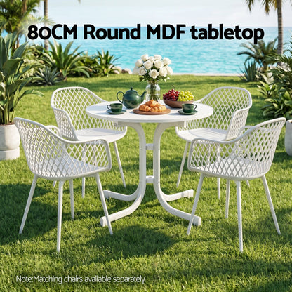 Gardeon Outdoor Side Table 80cm Folding Steel Round Bistro Desk Cafe Patio Furniture White