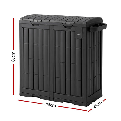 Gardeon Outdoor Trash Cans Dual Compartment Trash Can 220L Black