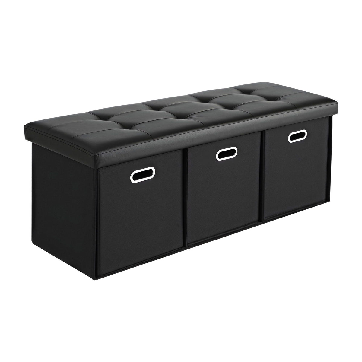 Artiss Storage Ottoman with 3 Cube Drawers Foot Stool Rest Foldable Black