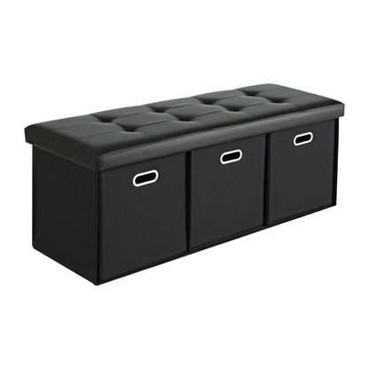 Artiss Storage Ottoman with 3 Cube Drawers Foot Stool Rest Foldable Black