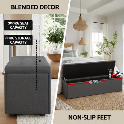 Artiss Storage Ottoman Blanket Box 140cm Linen Dark Grey