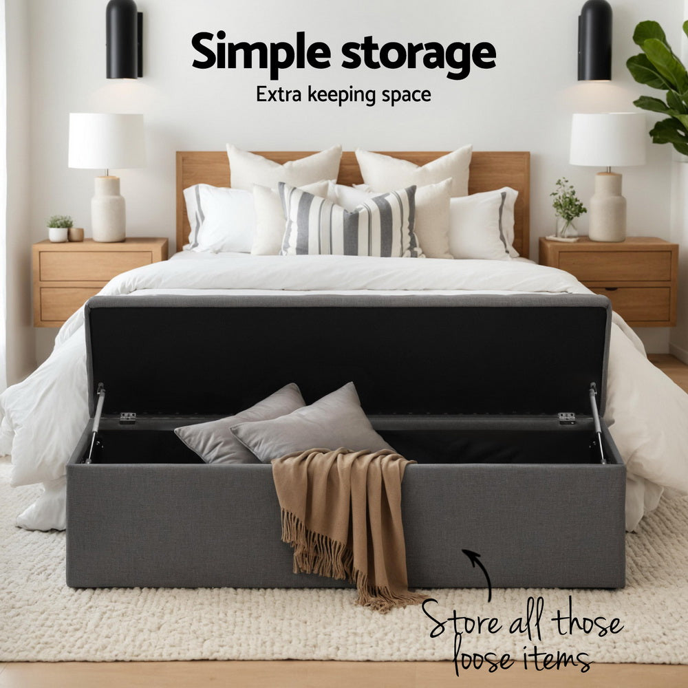 Artiss Storage Ottoman Blanket Box 140cm Linen Dark Grey