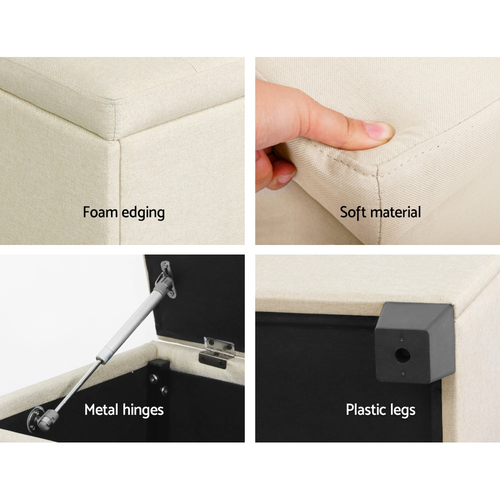 Artiss Storage Ottoman Blanket Box 97cm Linen Beige