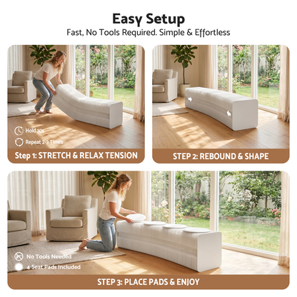 Artiss Folding Paper Bench With 4 PU Leather Seat Pads Expandable Accordion Stool For 4 Seats