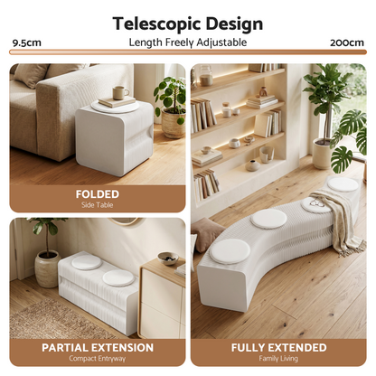 Artiss Folding Paper Bench With 4 PU Leather Seat Pads Expandable Accordion Stool For 4 Seats