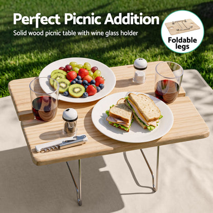 Alfresco 2 Person Insulated Picnic Basket Set with Foldable Wood Table Mat