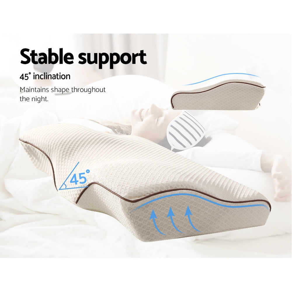 Giselle Memory Foam Pillow Neck Cervical Butterfly Ergonomic Support White