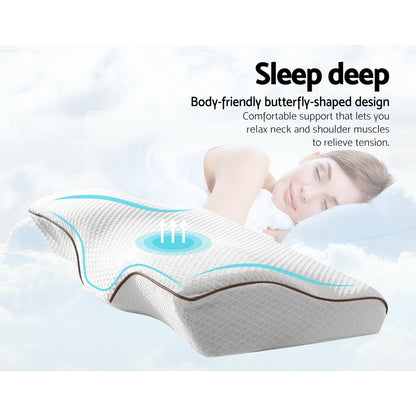 Giselle Memory Foam Pillow Neck Cervical Butterfly Ergonomic Support Grey