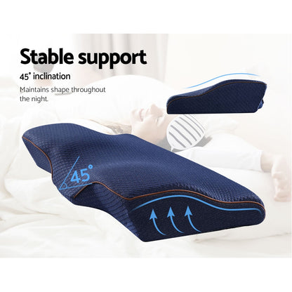 Giselle Memory Foam Pillow Neck Cervical Butterfly Ergonomic Support Navy