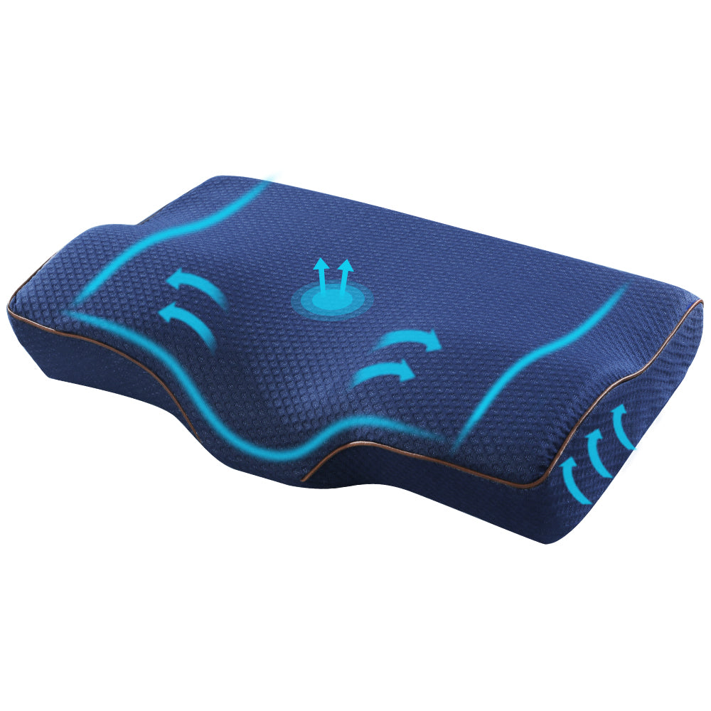 Giselle Memory Foam Pillow Neck Cervical Butterfly Ergonomic Support Navy