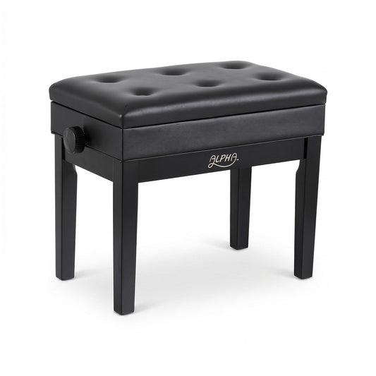 Alpha Adjustable Piano Bench Wooden Keyboard Seat Padded Music Chair Black