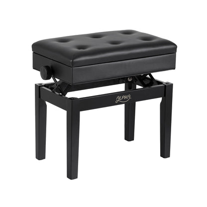 Alpha Adjustable Piano Bench Wooden Keyboard Seat Padded Music Chair Black