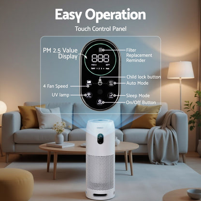 Devanti Air Purifier 4-Layer HEPA Filter White