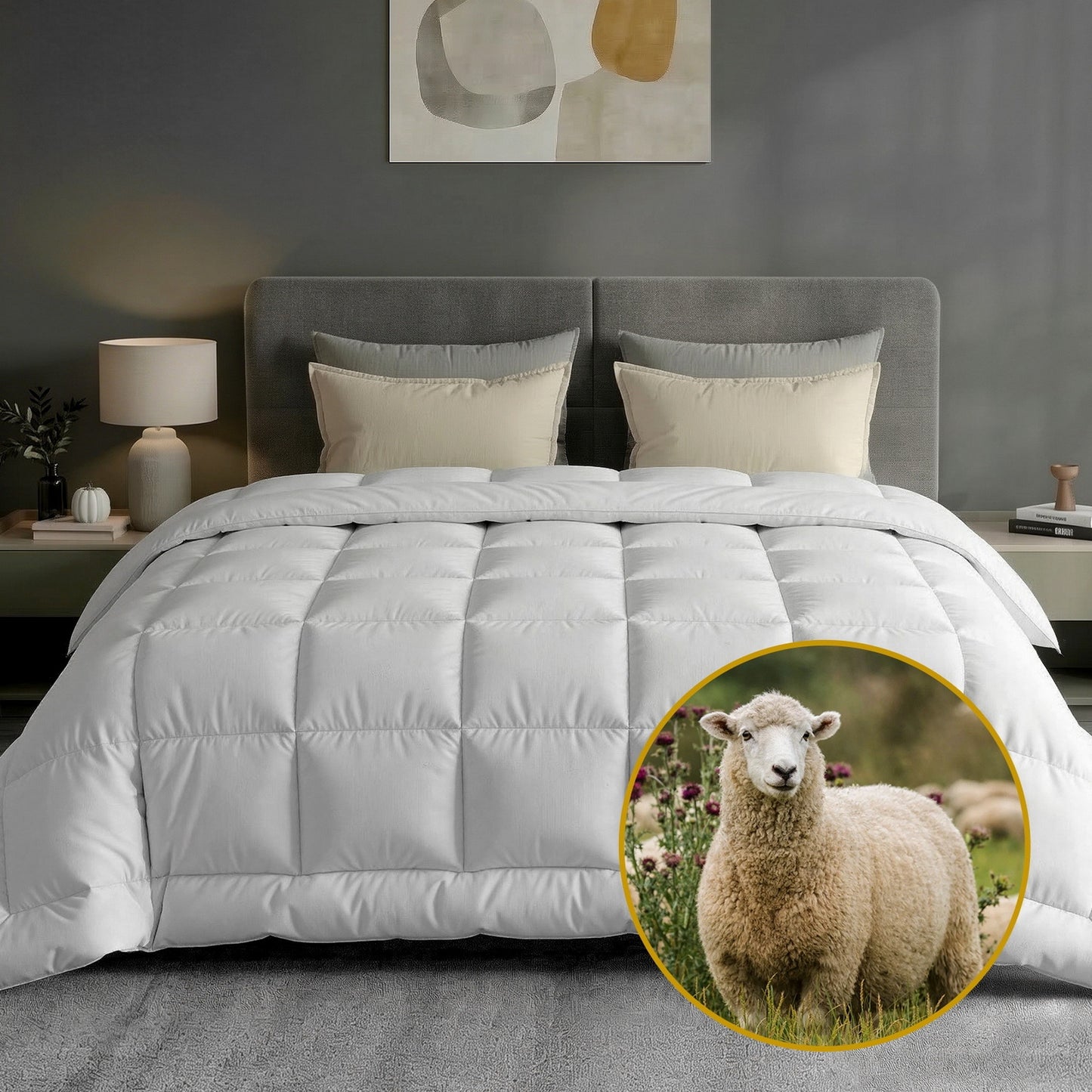 Giselle Bedding Wool Quilt 500GSM Thick King Winter Doona Baffle Box Construction 100% Wool Filling