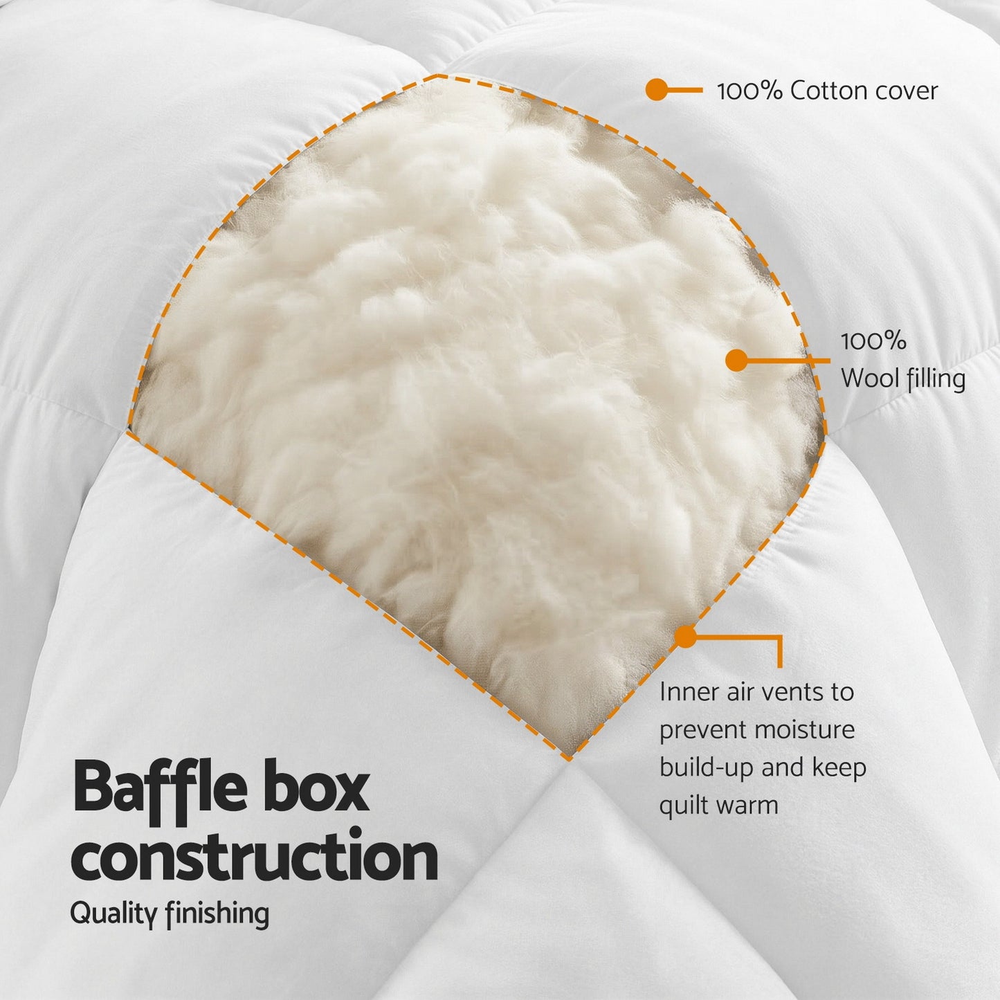 Giselle Bedding Wool Quilt 500GSM Thick Queen Winter Doona Baffle Box Construction 100% Wool Filling