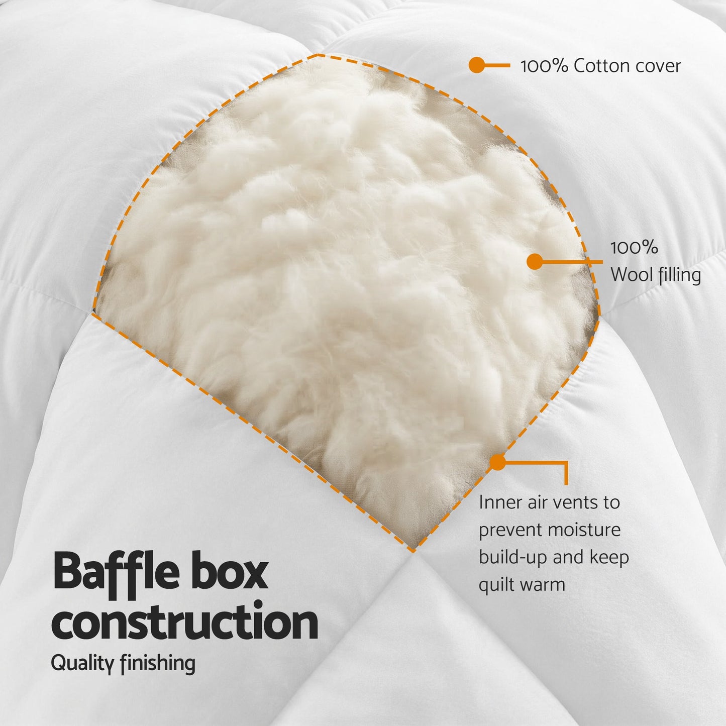 Giselle Bedding Wool Quilt 800GSM Extra Thick Super King Winter Doona Baffle Box Construction 100% Wool Filling