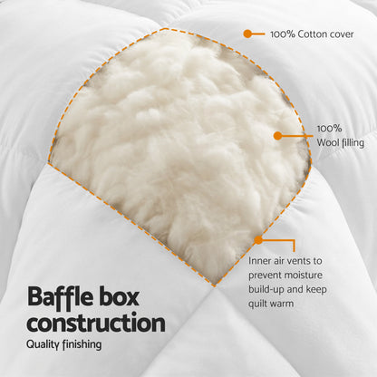 Giselle Bedding Wool Quilt 800GSM Extra Thick Super King Winter Doona Baffle Box Construction 100% Wool Filling