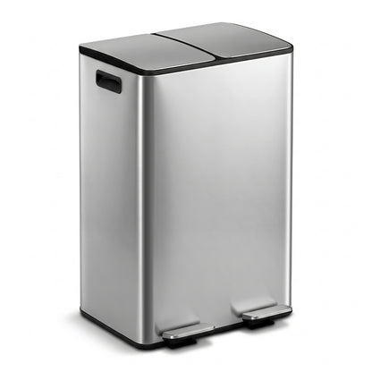 Cefito Pedal Bins Rubbish Bin Dual Compartment Waste Recycle Dustbins 60L Silver