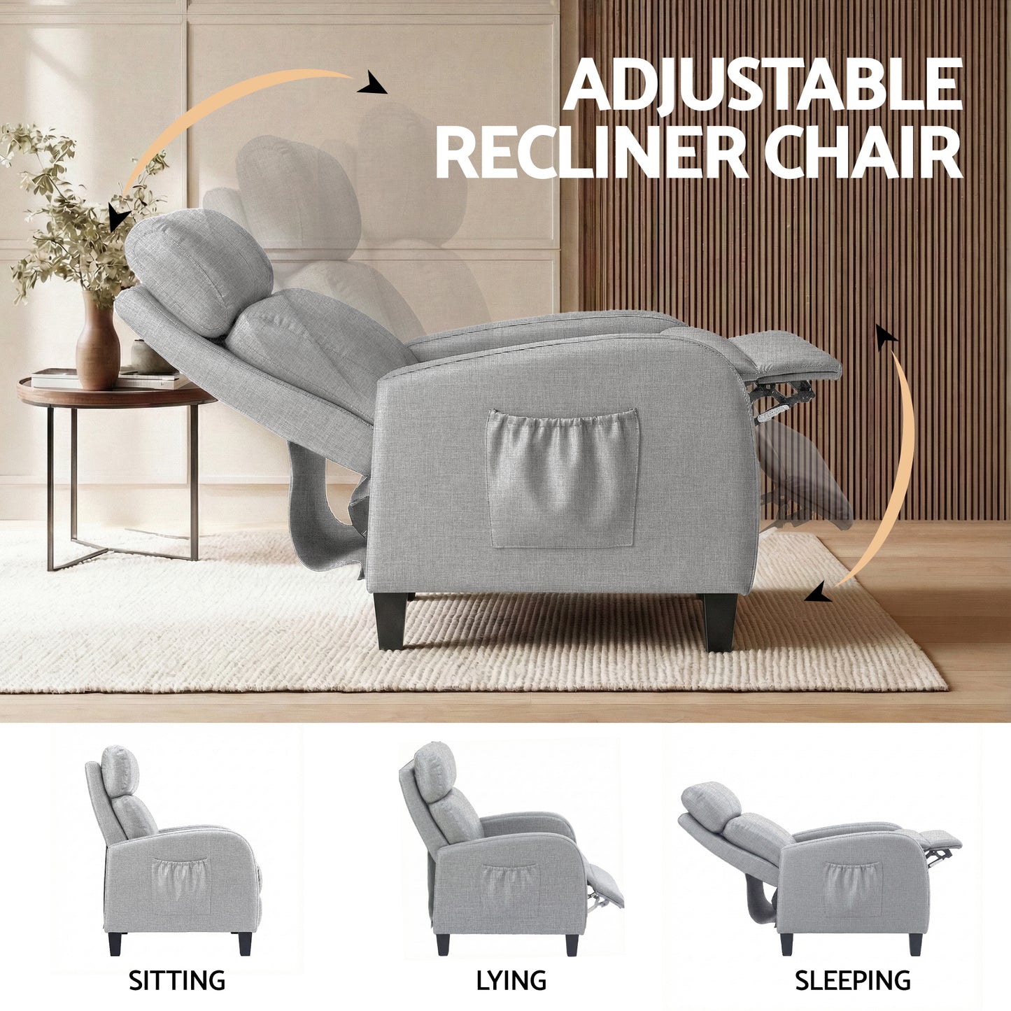 Artiss Massage Recliner Chair Small Recliner Sofa for Adults Fabric Grey