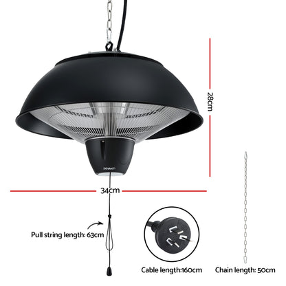 Devanti 1500W Electric Patio Infrared Heater Hanging Heaters Ceiling Mounted Remote
