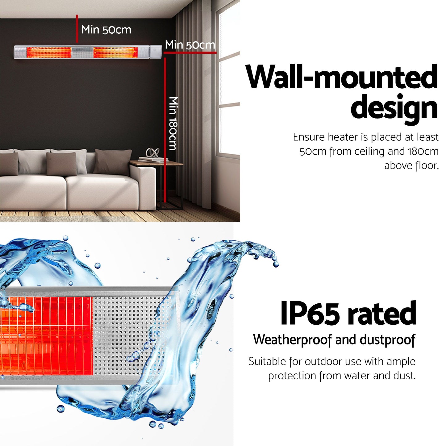 Devanti Electric Strip Heater Infrared Radiant Heaters 3000W