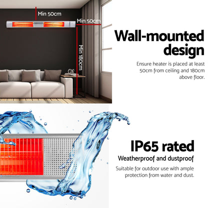 Devanti Electric Strip Heater Infrared Radiant Heaters 3000W