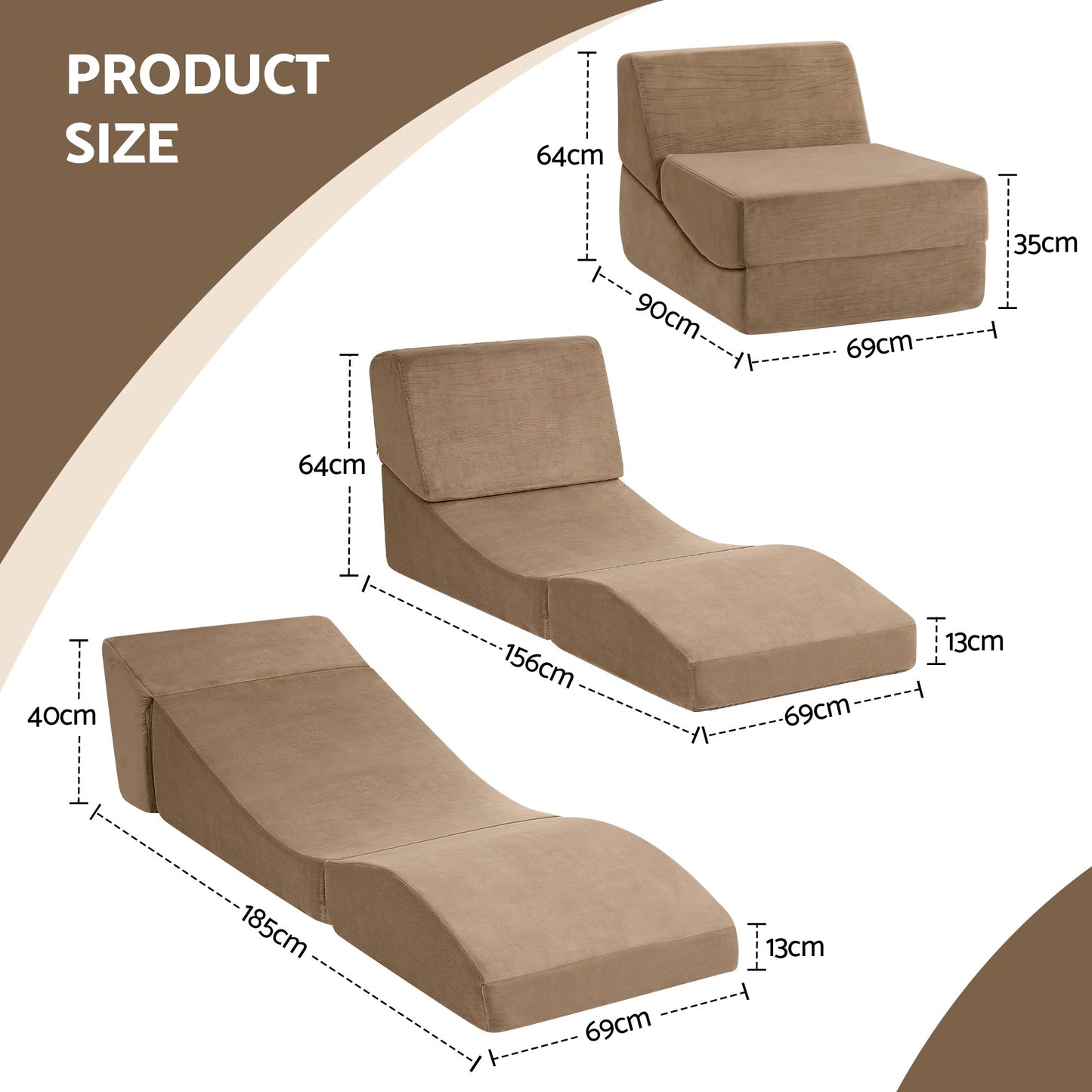 Artiss Folding Sofa Bed Convertible Armless Foam Floor Futon Lounger Couch Brown