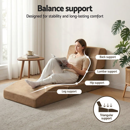Artiss Folding Sofa Bed Convertible Armless Foam Floor Futon Lounger Couch Brown