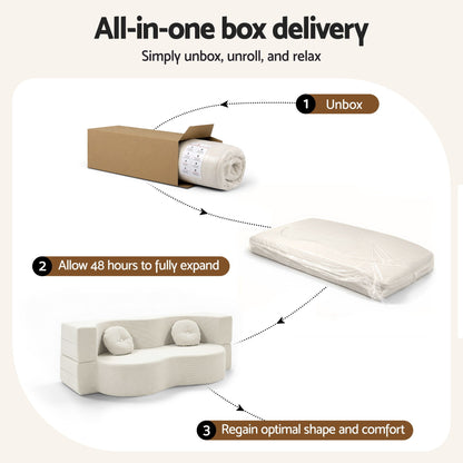 Artiss Folding Sofa Bed Floor Couch 2-in-1 Convertible Futon Loveseat Beige