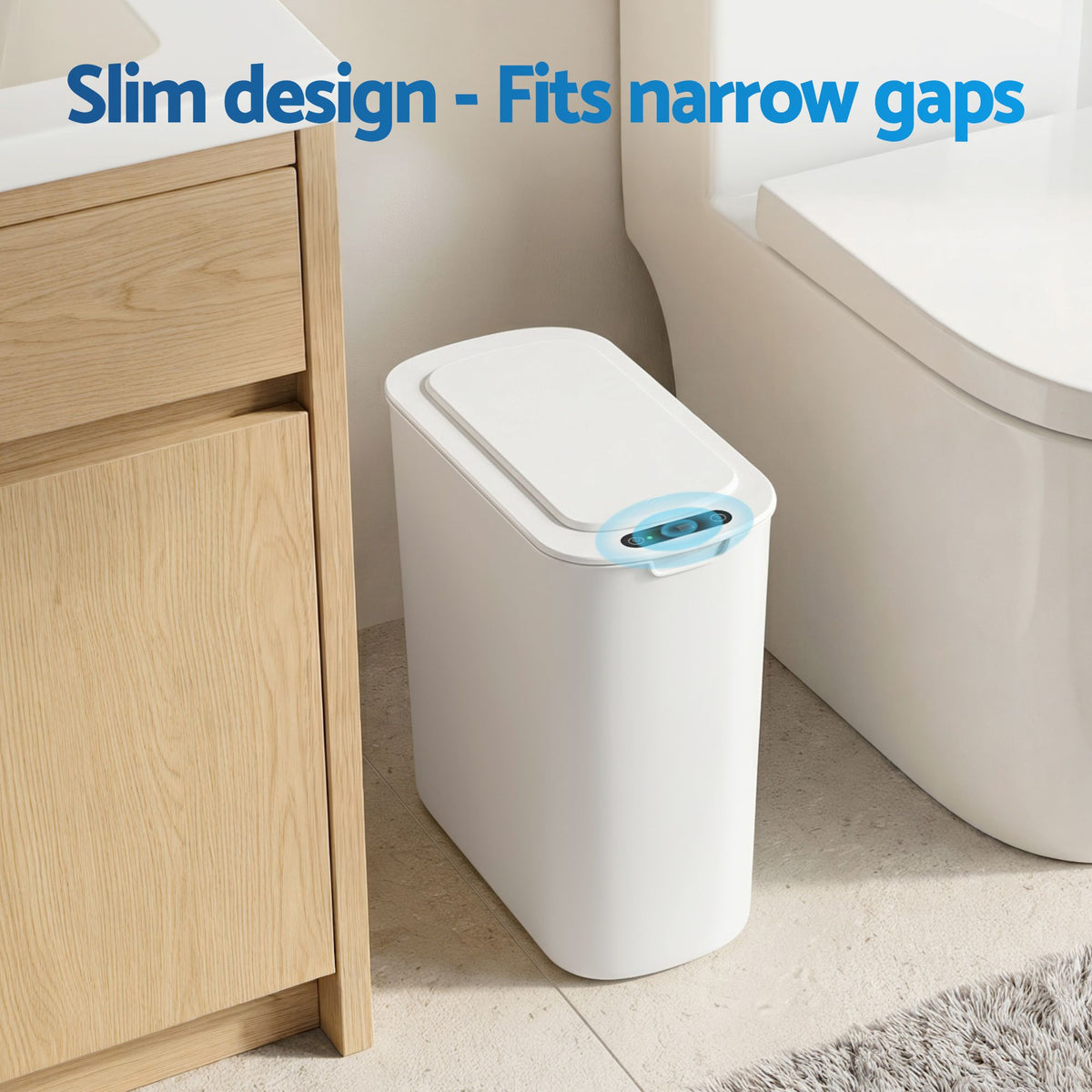 Devanti Automatic Trash Bin with Lid 11L Motion Sensor Kitchen Bin Touchless Garbage Can Modern White Plastic Slim Rubbish Bin with Liner Holder for Kitchen, Home, Office