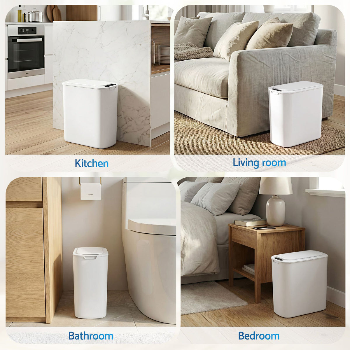 Devanti Automatic Trash Bin with Lid 11L Motion Sensor Kitchen Bin Touchless Garbage Can Modern White Plastic Slim Rubbish Bin with Liner Holder for Kitchen, Home, Office
